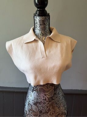 Zara Cream Knit Polo Crop Top